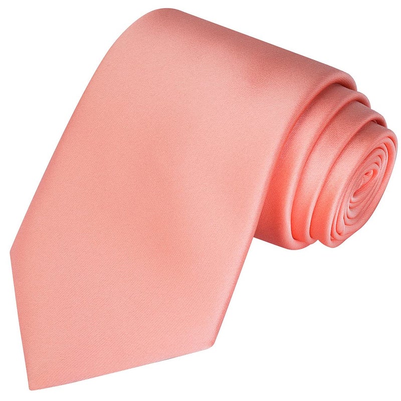KissTies Mens Peach Satin Tie Set Solid Ties For Men Necktie + Pocket Square - Image 2